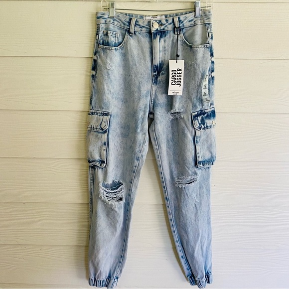 Refuge High Rise Denim Cargo Joggers Size 5 NWT - Picture 1 of 7